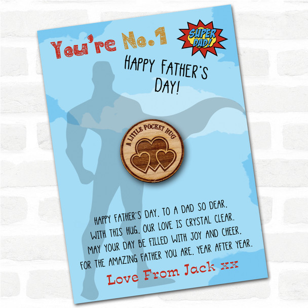 Circle Three Hearts Superhero Dad Father's Day Personalised Gift Pocket Hug
