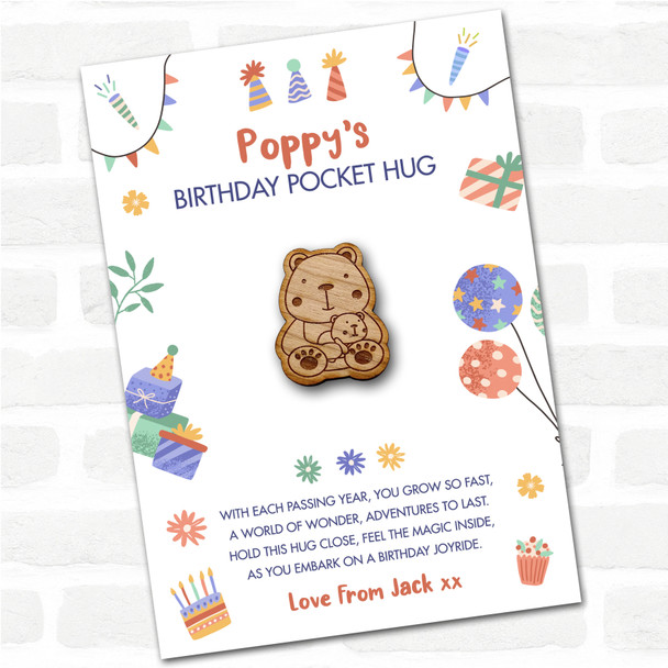 Parent Baby Bear Kid's Birthday Hats Cakes Personalised Gift Pocket Hug