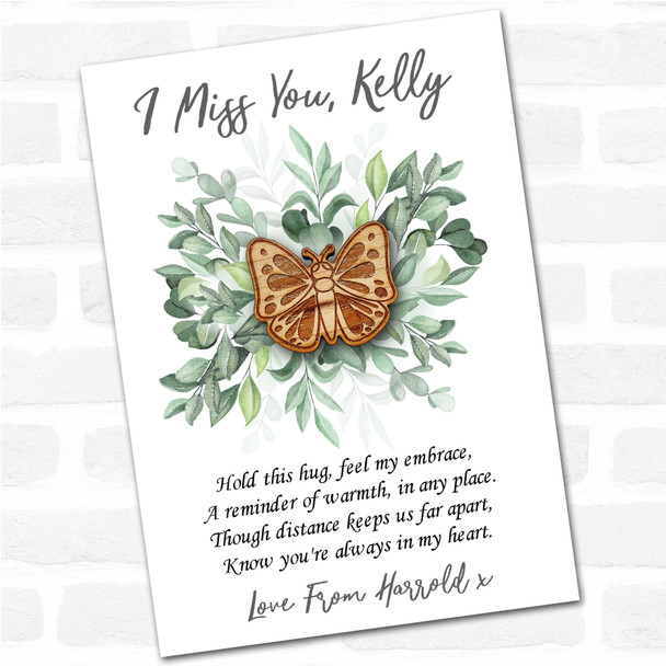 Pretty Butterfly Green Leaves I Miss You Personalised Gift Pocket Hug