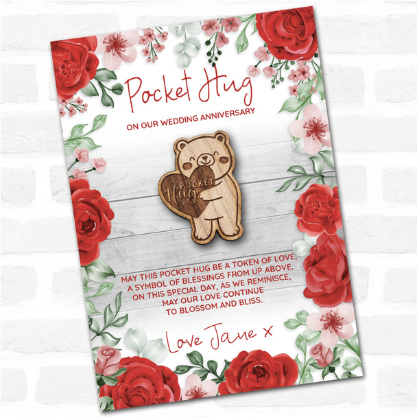 Teddy Bear Heart Roses Wedding Anniversary Personalised Gift Pocket Hug