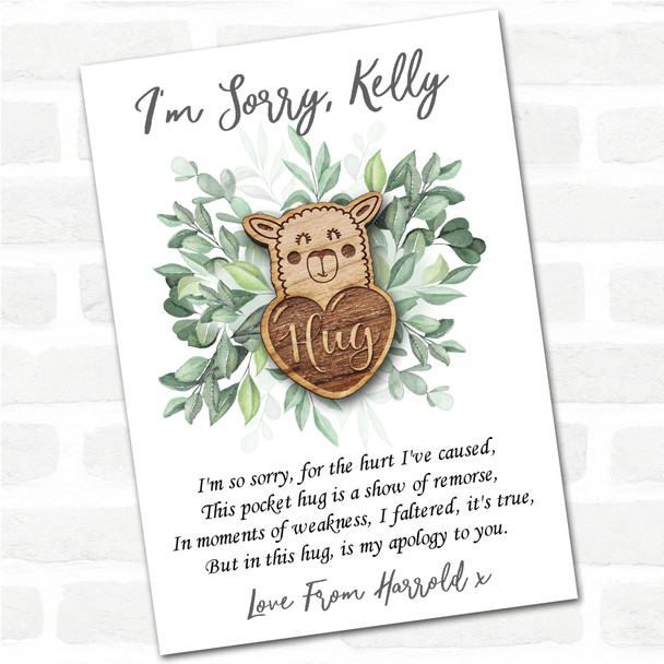 Llama Heart Leaves I'm Sorry Apology Personalised Gift Pocket Hug Llama Heart Leaves I'm Sorry Apology Personalised Gift Pocket Hug