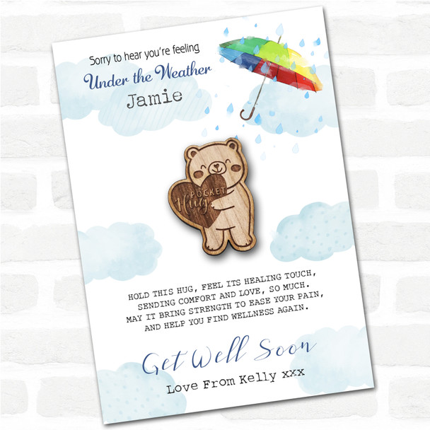 Teddy Bear Heart Umbrella Get Well Soon Personalised Gift Pocket Hug