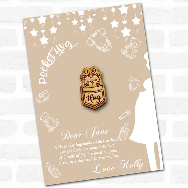 Deer In A Pocket Neutral Baby Shower Personalised Gift Pocket Hug