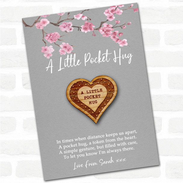 Outlined Heart Stars Grey Pink Blossom Personalised Gift Pocket Hug