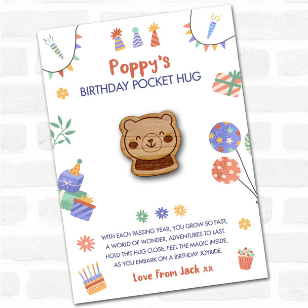 Teddy Bear Face Kid's Birthday Hats Cakes Personalised Gift Pocket Hug