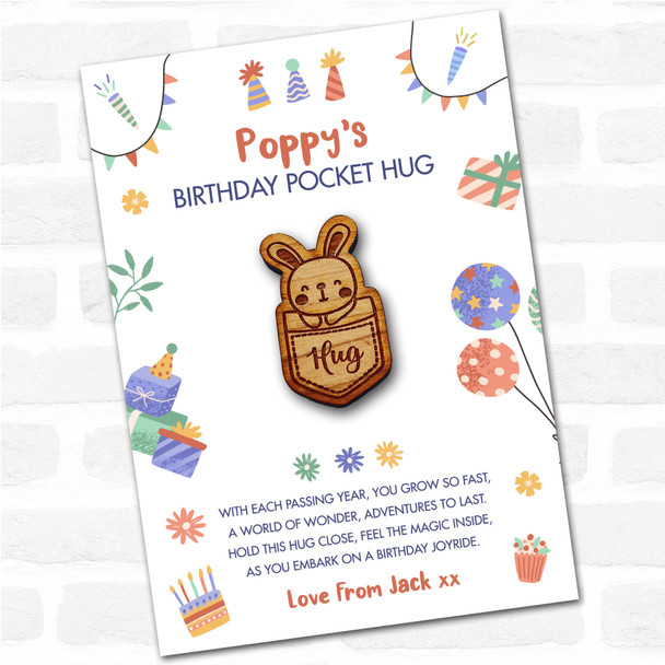 Cute Bunny In A Pocket Kid's Birthday Hats Cakes Personalised Gift Pocket Hug