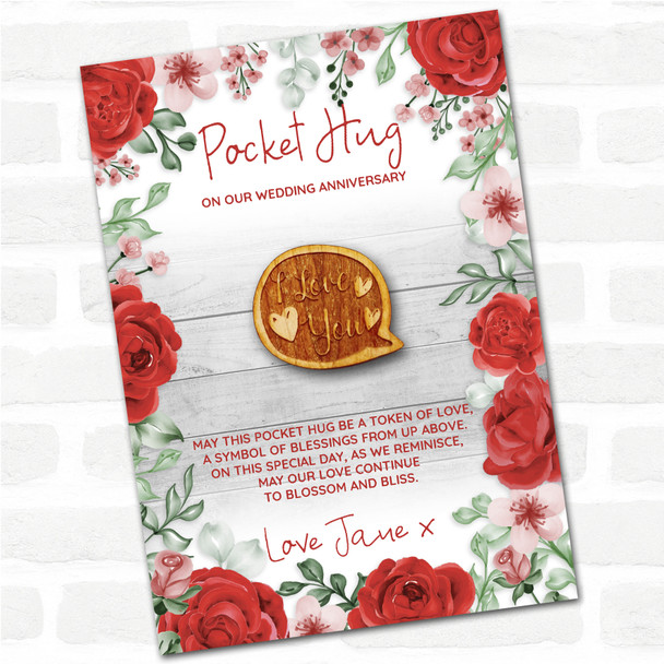 Speech Bubble I Love You Roses Wedding Anniversary Personalised Gift Pocket Hug