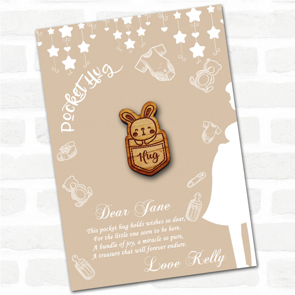 Cute Bunny In A Pocket Neutral Baby Shower Personalised Gift Pocket Hug