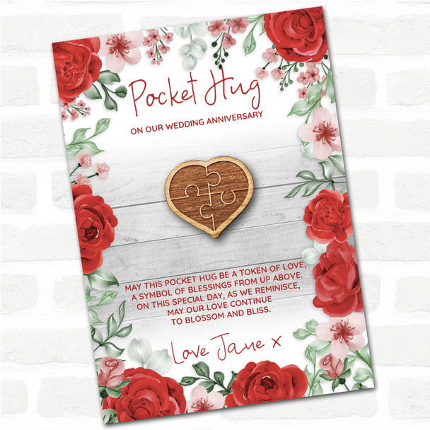 4 Piece Puzzle Heart Roses Wedding Anniversary Personalised Gift Pocket Hug