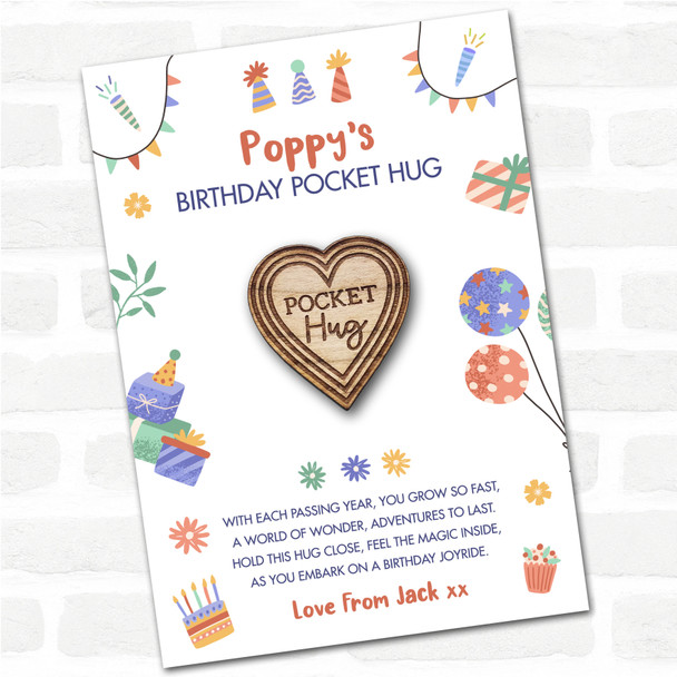 Hearts Pattern Kid's Birthday Hats Cakes Personalised Gift Pocket Hug