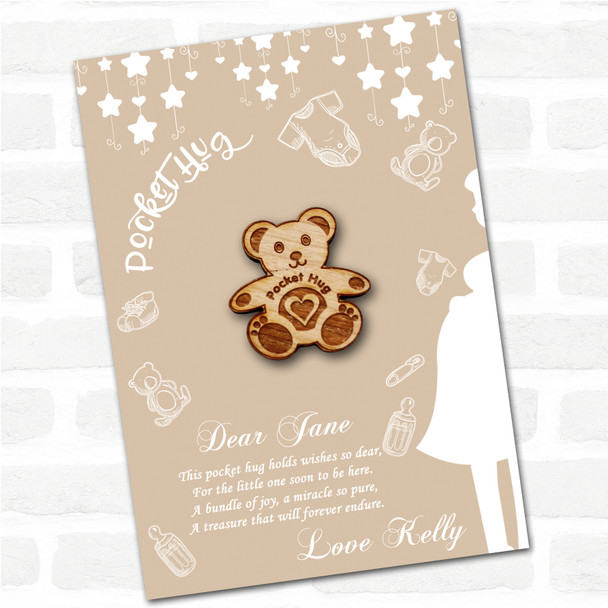 Teddy Bear Neutral Baby Shower Personalised Gift Pocket Hug