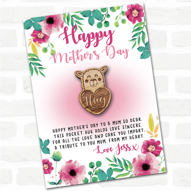 Llama Heart Pink Floral Happy Mother's Day Personalised Gift Pocket Hug