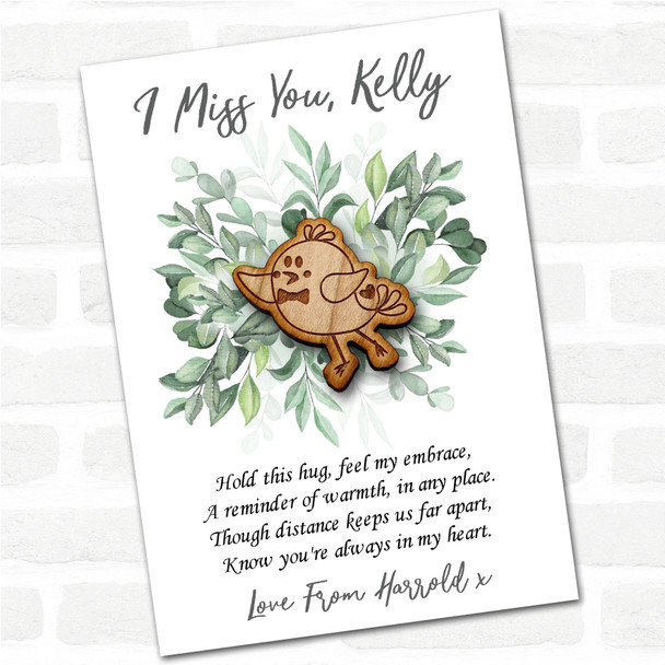 Dancing Little Chick In A Bow Green Leaves I Miss You Personalised Pocket Hug