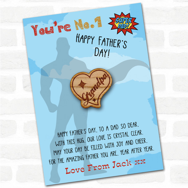 Grandpa Sparkles In a Heart Superhero Dad Father's Day Personalised Pocket Hug