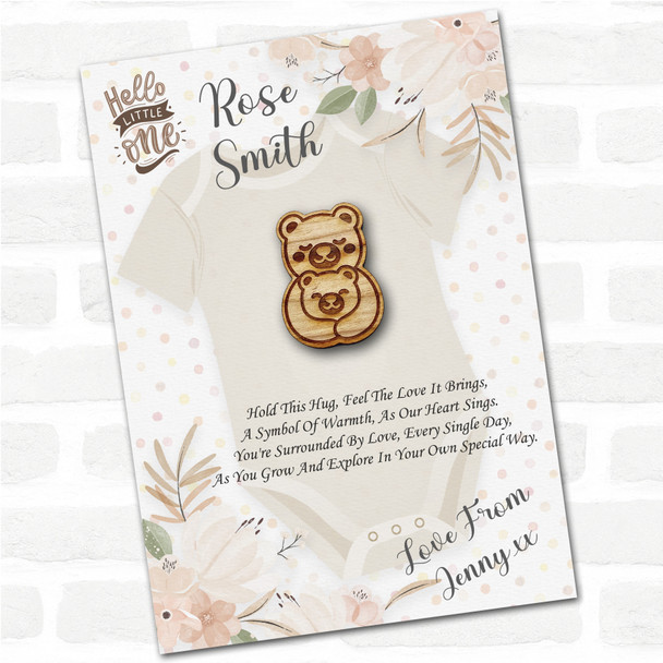 Parent and Baby Bear Hello Little One New Baby Personalised Gift Pocket Hug