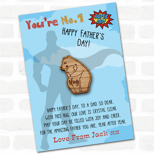 Parent Child Bears Superhero Dad Father's Day Personalised Gift Pocket Hug