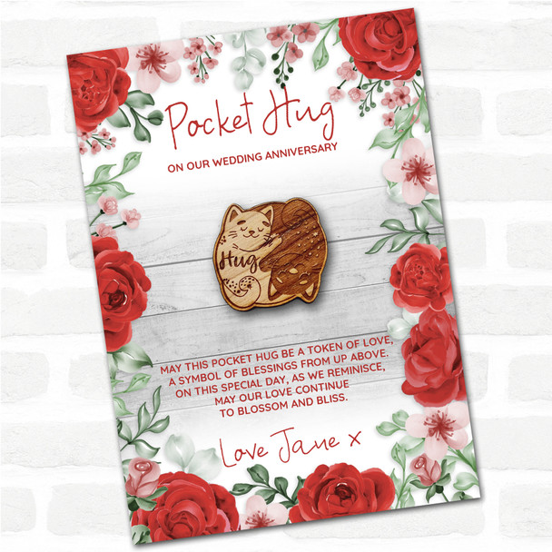 2 Cats Cuddle Together Roses Wedding Anniversary Personalised Gift Pocket Hug