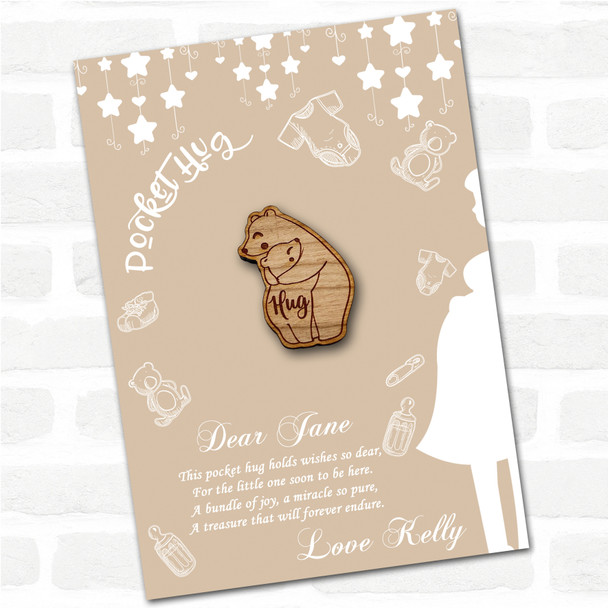 Parent Child Bears Neutral Baby Shower Personalised Gift Pocket Hug