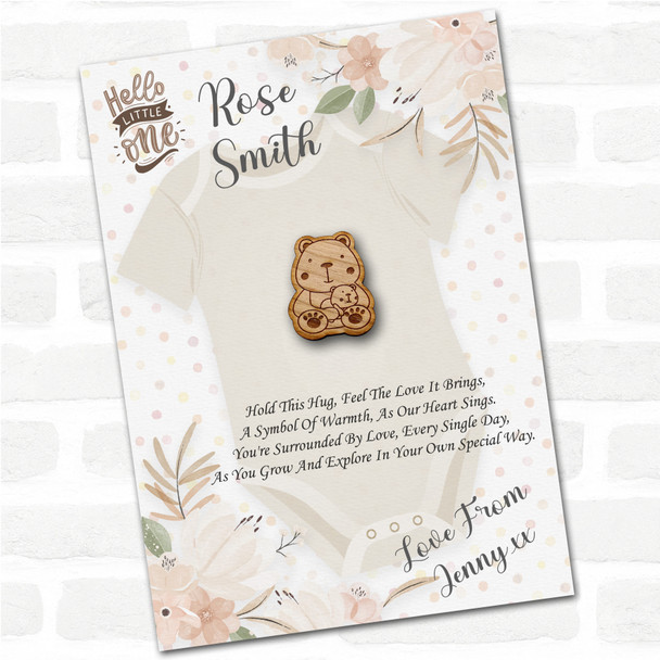 Parent & Baby Bear Hello Little One New Baby Personalised Gift Pocket Hug