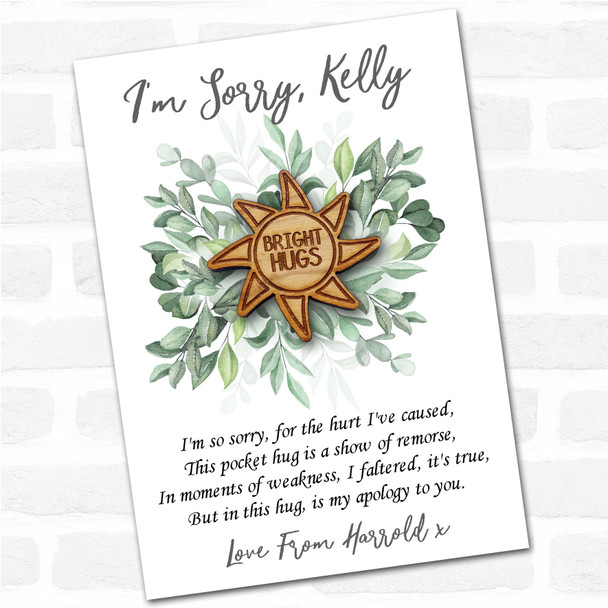 Sunshine and Rays Leaves I'm Sorry Apology Personalised Gift Pocket Hug