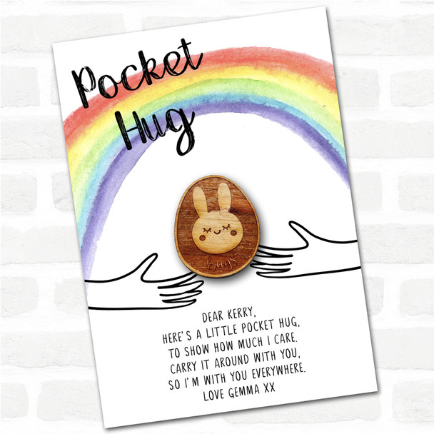 Pretty Bunny In An Egg Rainbow Personalised Gift Pocket Hug