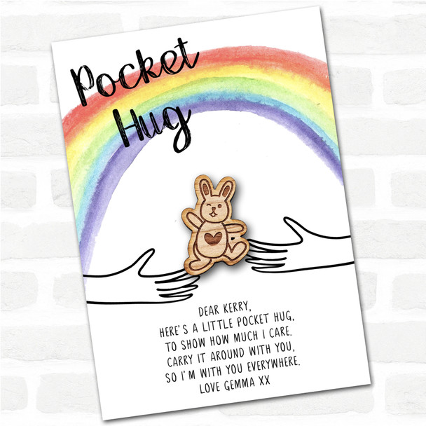 Dancing Winking Bunny Rainbow Personalised Gift Pocket Hug