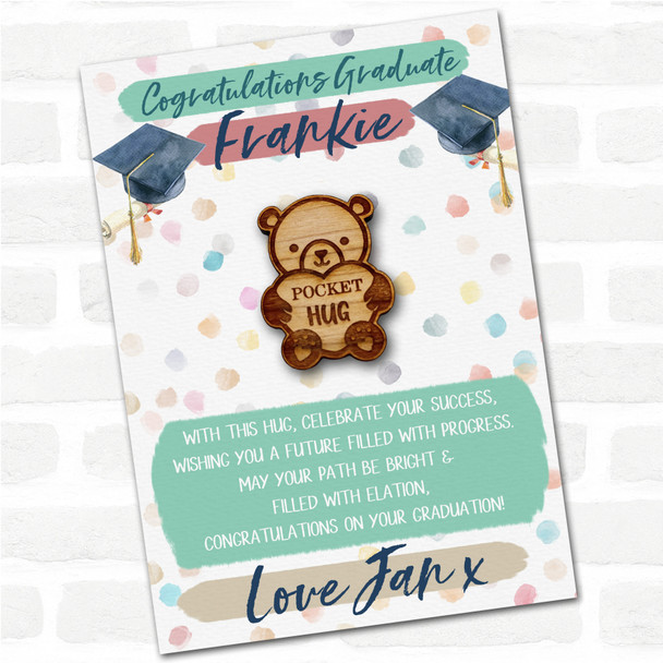 Teddy Bear Holding Heart Congratulations Graduation Personalised Gift Pocket Hug