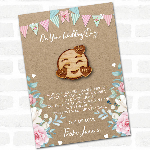 Smiley Emoji Hearts Burlap On Your Wedding Day Personalised Gift Pocket Hug