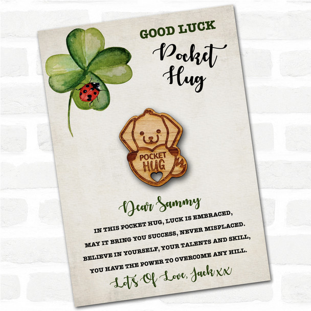 Puppy Dog Heart Clover Ladybird Good Luck Personalised Gift Pocket Hug