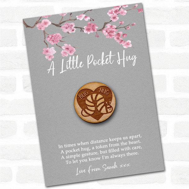 Worm In A Heart Grey Pink Blossom Personalised Gift Pocket Hug Worm In A Heart Grey Pink Blossom Personalised Gift Pocket Hug