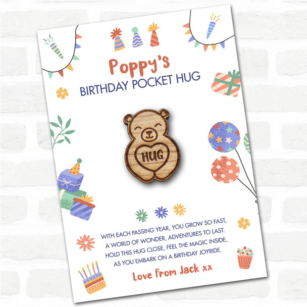 Smiling Cute Bear Kid's Birthday Hats Cakes Personalised Gift Pocket Hug