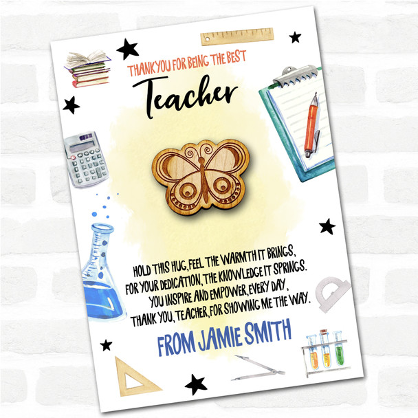 Butterfly Spots Yellow Thank You Teacher Personalised Gift Pocket Hug