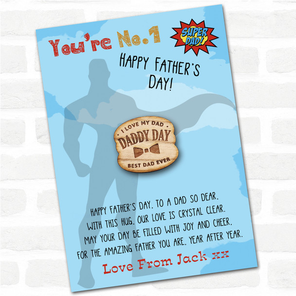 I Love My Dad Daddy Day Superhero Dad Father's Day Personalised Gift Pocket Hug