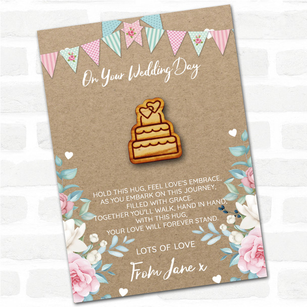 Wedding Cake and Hearts Burlap On Your Wedding Day Personalised Gift Pocket Hug