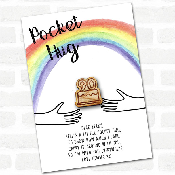 Birthday Cake 90 Candles Rainbow Personalised Gift Pocket Hug