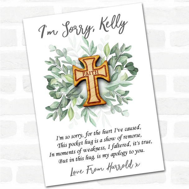 Cross Leaves I'm Sorry Apology Personalised Gift Pocket Hug