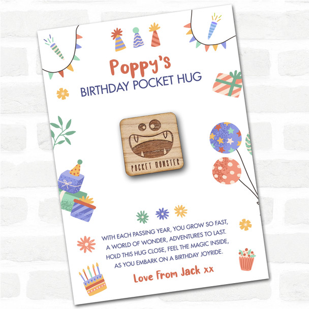 Googly Monster Face Kid's Birthday Hats Cakes Personalised Gift Pocket Hug