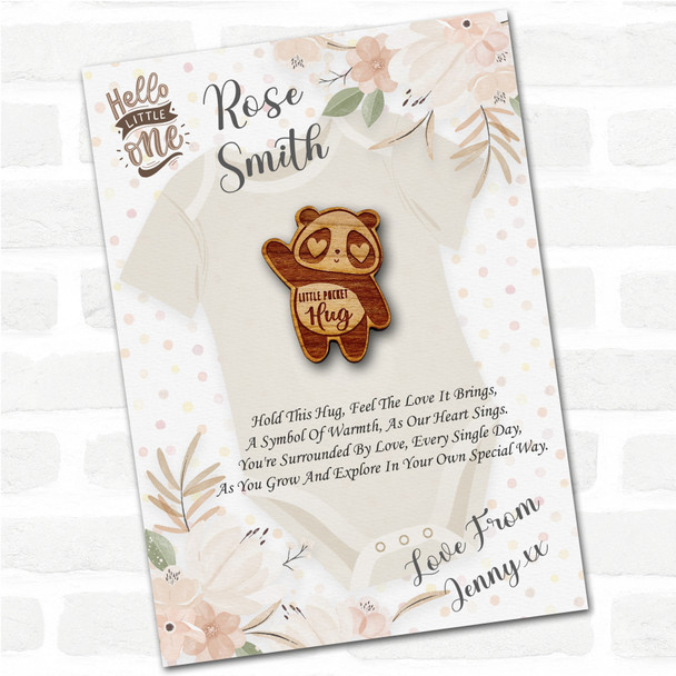 Panda Bear Hello Little One New Baby Personalised Gift Pocket Hug