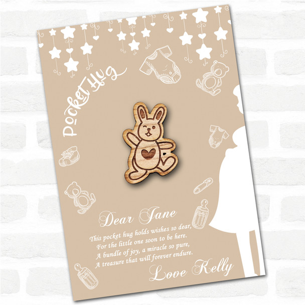 Dancing Winking Bunny Neutral Baby Shower Personalised Gift Pocket Hug