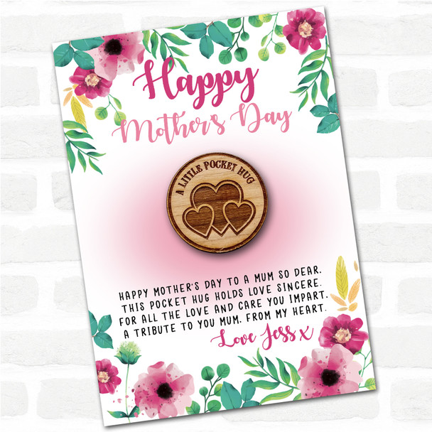 Circle Three Hearts Pink Floral Happy Mother's Day Personalised Gift Pocket Hug