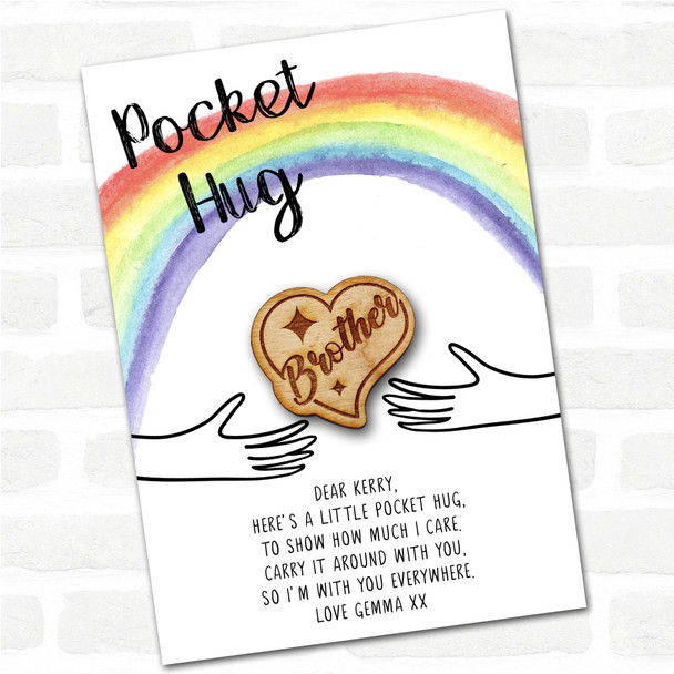 Brother and Sparkles In Heart Rainbow Personalised Gift Pocket Hug