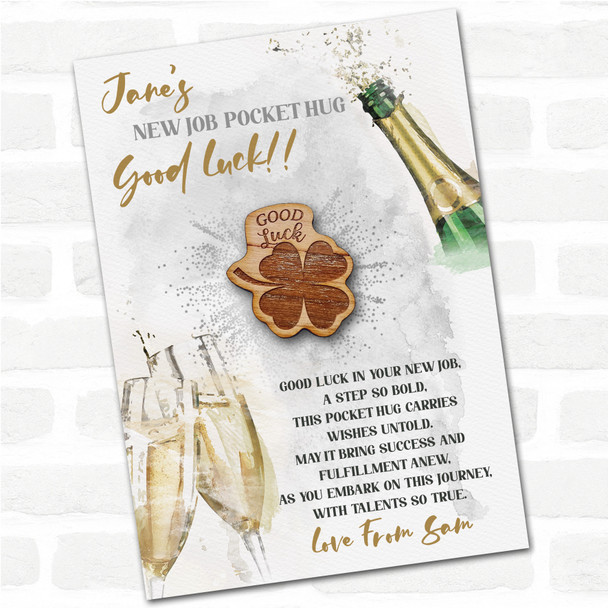 Four Leaf Clover Good Luck New Job Congratulations Personalised Gift Pocket Hug