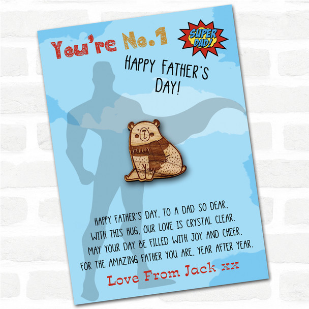 Sweet Winter Bear Superhero Dad Father's Day Personalised Gift Pocket Hug