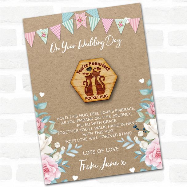 2 Cats You're Puuurfect Burlap On Your Wedding Day Personalised Gift Pocket Hug