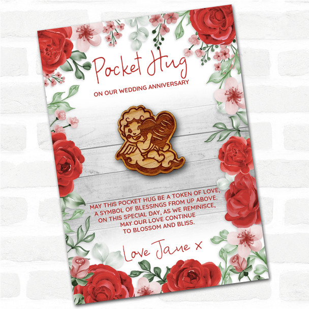Cute Little Cupid Roses Wedding Anniversary Personalised Gift Pocket Hug