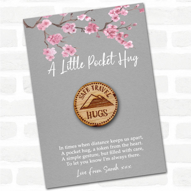 Mountain Style 2 Grey Pink Blossom Personalised Gift Pocket Hug