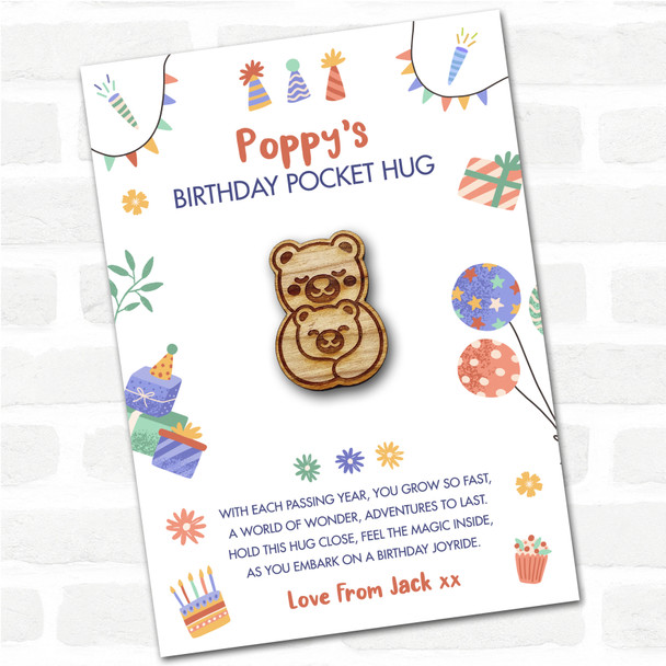 Parent and Baby Bear Kid's Birthday Hats Cakes Personalised Gift Pocket Hug