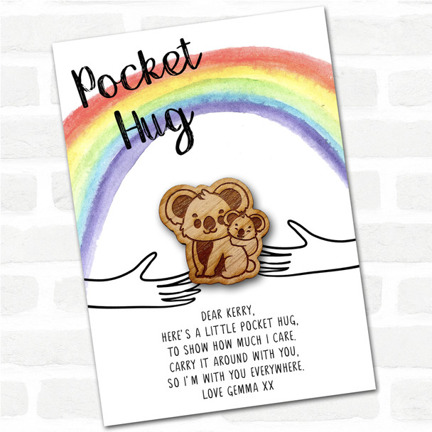 Parent and Baby Koala Rainbow Personalised Gift Pocket Hug