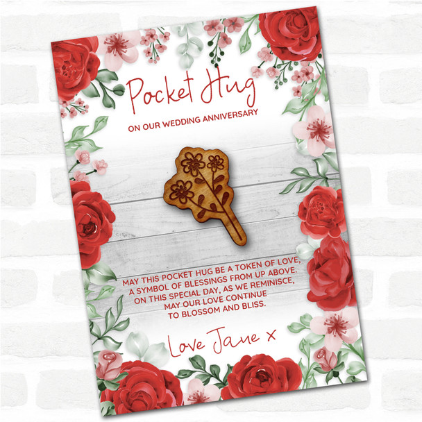 3 Simple Little Flowers Roses Wedding Anniversary Personalised Gift Pocket Hug