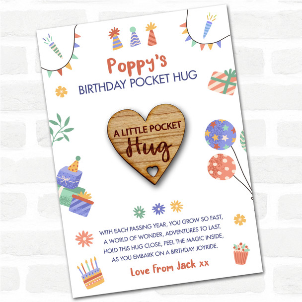 Hole Cut From Heart Kid's Birthday Hats Cakes Personalised Gift Pocket Hug